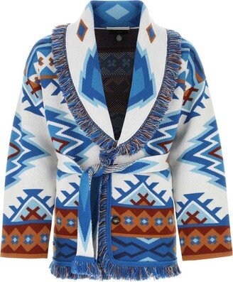 Bandana Embroidered Belted Knit Cardigan