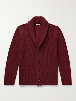 Shawl-Collar Ribbed Wool Cardigan