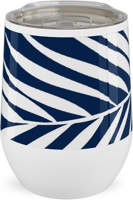 Travel Mugs: Palm Tree Leaves Stainless Steel Travel Tumbler, 12Oz, Blue