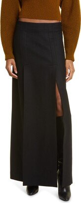 Double Slit Wool Blend Maxi Skirt