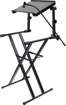Odyssey Innovative Designs Odyssey Case 2 Tier DJ Equipment Foldable Adjustable Portable X Stand Combo Pack with Mic Boom and Top Laptop Computer Shelf, Black