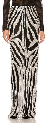 Crystal Zebra Embroidered Skirt in Metallic Silver