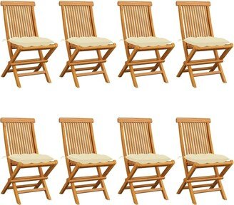 Patio Chairs with Cream White Cushions 8 pcs Solid Teak Wood