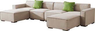 GEROJO 6 Seat Sectional Sofa Set Livingroom Modular Couch with 2 Ottoman&2 Pillows-AA