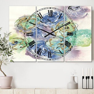 Designart 'Pastel Foral Composition II' Cottage 3 Panels Oversized Wall CLock - 36 in. wide x 28 in. high - 3 panels