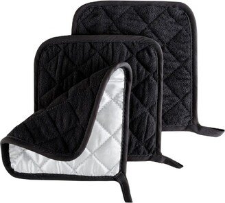 Pot Holder Set, 3 Piece Set Of Heat Resistant Quilted Cotton Pot Holders By Hastings Home (Black)
