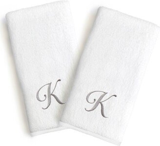 Linum Home Linum Gray Font Monogrammed Luxury 100% Turkish Cotton Novelty 2-Piece Hand Towels, 16 x 30