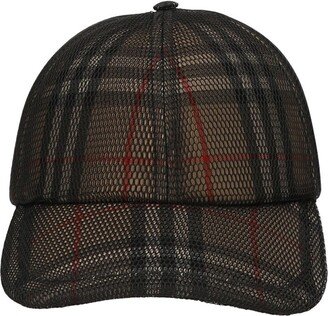 Mesh-Overlay Checked Curved Peak Baseball Cap