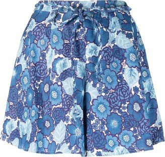 Floral-Print Linen Shorts-AA