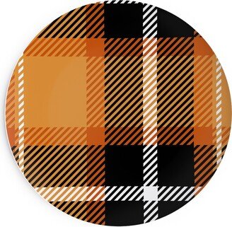 Salad Plates: Orange And Black Plaid Salad Plate, Orange