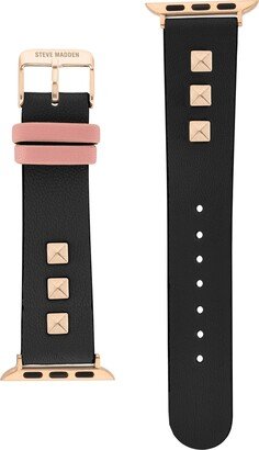 Women's Black and Pink Synthetic Leather Band with Rose Gold-Tone Alloy Accents Compatible with 42, 44, 45, 49mm Apple Watch - Black, Pin