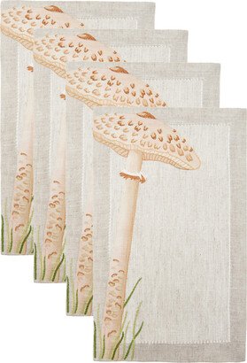 Moda Domus of-Four Hand-Painted Mushroom Linen Cocktail NapkinsDomus