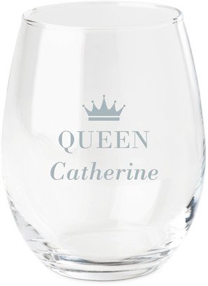 Stemless Wine Glasses: Crown Queen Wine Glass, Etched Wine, White