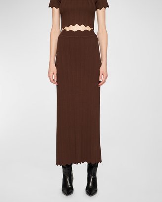 CLEA Tilda Scallop-Trim Knit Midi Skirt