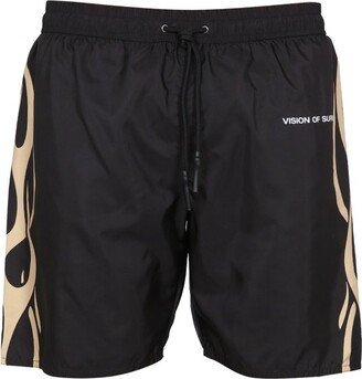 Logo Printed Drawstring Swim Shorts-AB