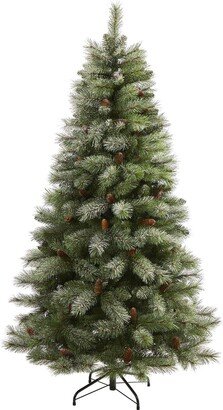 6ft. Snowed French Alps Mountain Pine Artificial Christmas Tree with 583 Bendable Branches and Pine Cones