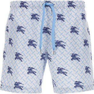 Allover Logo Printed Drawstring Swim Shorts