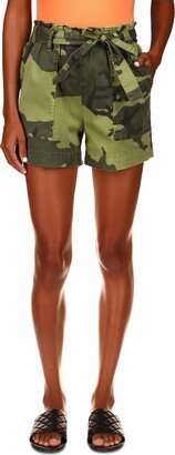 Womens Camouflage Belted High-Waist Shorts