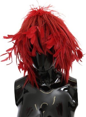 Red Ostrich Rooster Feather Leather Fashion Women's Hat