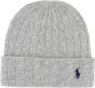 Pony Embroidered Cable-Knit Beanie