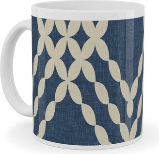 Mugs: Kensington Lattice - Indigo Ceramic Mug, White, 11Oz, Blue