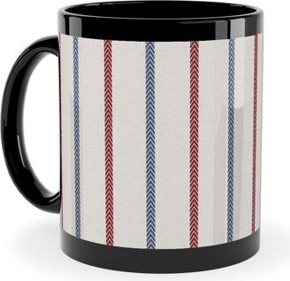 Mugs: Baseball Ball Stitch Ticking Stripe On Soft Gray Ceramic Mug, Black, 11Oz, Beige