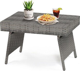 Patio Folding Rattan Wicker Side Table End Coffee Table Portable Garden