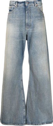 Wide-Leg Mid-Rise Washed Jeans