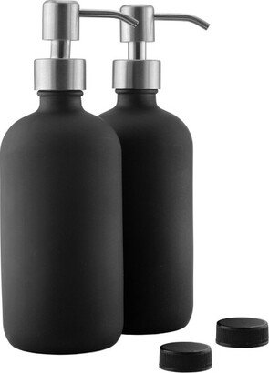 Cornucopia Brands- 16oz Black Glass Bottles with Stainless Steel Pumps and Black Caps 2pk