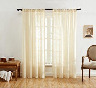 Linda Faux Linen Textured Semi Sheer Privacy Sun Light Filtering Transparent Window Rod Pocket Long Thick Curtains Drapery Panels for Bedroom &