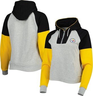 Women's Heathered Gray, Black Pittsburgh Steelers Jackpot Raglan Half-Zip Pullover Hoodie - Heathered Gray, Black