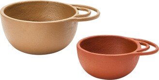 Decorative Textured Metal Bowls with Handles, 2 Colors, Set of 2