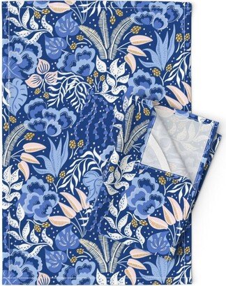 Lush Fantasy Foliage Tea Towels | Set Of 2 - Otherworldly Botanical By Vivdesign Bright Blue Nature Linen Cotton Spoonflower