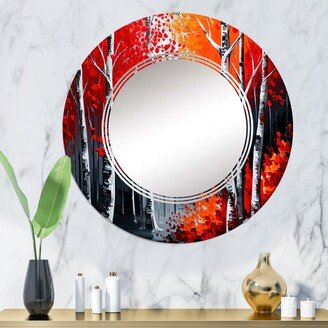 Designart 'Path Into The Red Forest I' Printed Landscape Forest River Wall Mirror