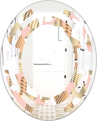 Designart 'Gold and Rose Cubes I' Printed Modern Round or Oval Wall Mirror - Space
