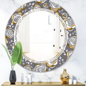 Designart 'Golden Rose Flowers' Printed Modern Round or Oval Wall Mirror - Triple C