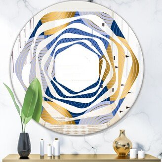 Designart 'Retro Luxury Waves In Gold and Blue X' Printed Modern Round or Oval Wall Mirror - Whirl