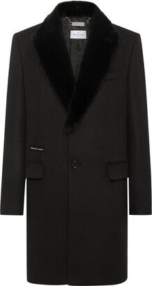 Faux-Fur Trim Single-Breasted Coat