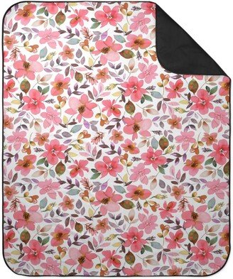 Picnic Blankets: Summery Watercolor Flowers - Coral Pink Picnic Blanket, Pink