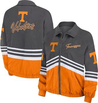 Women's Wear by Erin Andrews Gray Distressed Tennessee Volunteers Vintage-Like Throwback Windbreaker Full-Zip Jacket