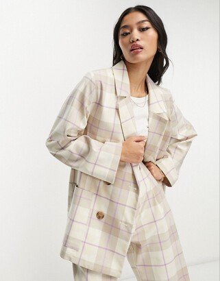 oversized blazer in beige plaid - part of a set