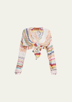 Multicolored Wrap-Tie Cropped Blouse