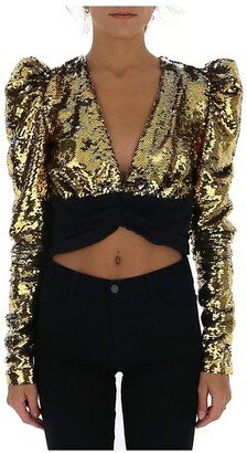 Sequin Embellished V-Neck Cropped Blouse