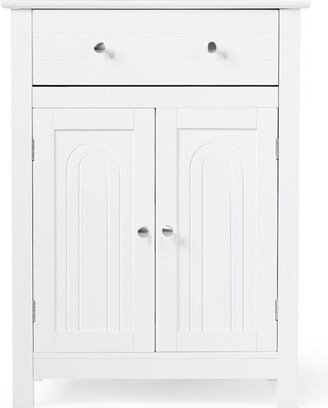 Tangkula Bathroom Storage Cabinet Free Standing Large Drawer W/Adjustable Shelf White