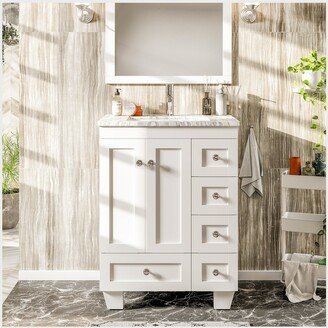 Happy 24 inch x 18 inch White Transitional Vanity with White Carrara Marble Countertop and Undermount Porcelain Sink - N/A