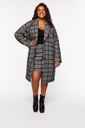 Plus Size Houndstooth Longline Coat