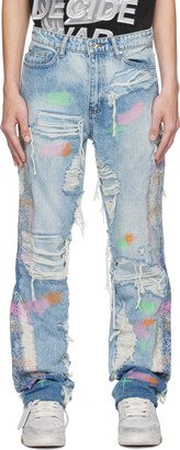 Blue Embroidered Jeans