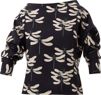 Julia Allert Dragonfly Print Black Blouse