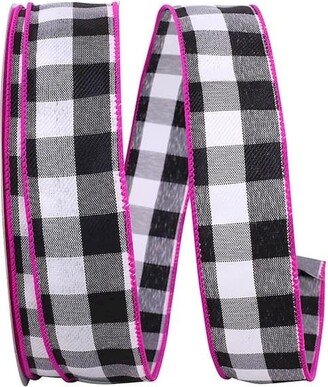 Black And White Checks With Fuchsia Trim Wired Ribbon