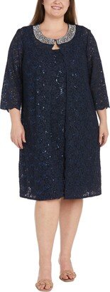 Plus Size 2-Pc. Sequined Beaded-Neck Shimmering Dress